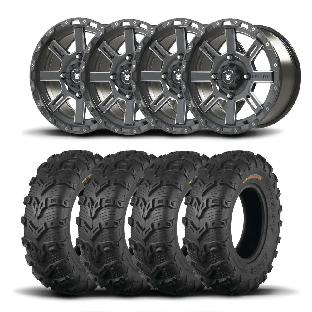 Set of Four Bullite Lancer Wheels 14" Gray And Kenda K592 Bearclaw EVO Tires [28x9-14]
