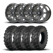 Set of Four Bullite Lancer Wheels 14" Gray And Kenda K592 Bearclaw EVO Tires [26x11-14]
