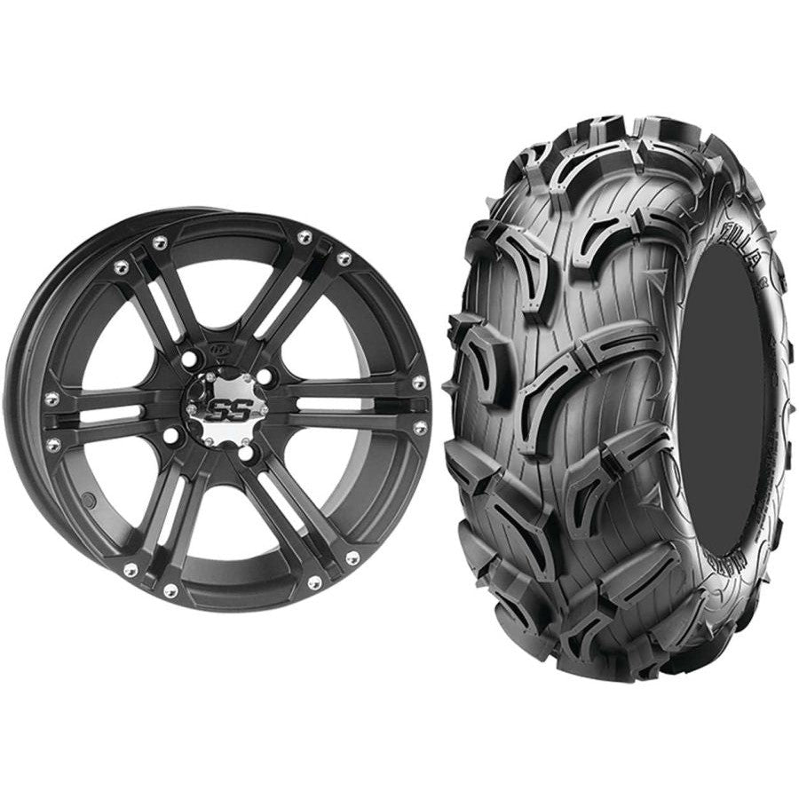 Set of 2 Mounted Wheel and Tire Kit Wheel: 12x7 2+5 4/110 Tire: 26x11-12 6 Ply