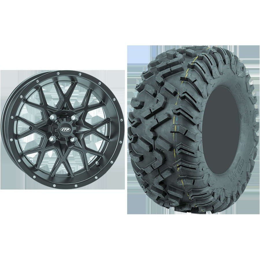 Set of 2 Mounted Wheel and Tire Kit Wheel: 12x7 5+2 4/110 Tire: 27x11-12 6 Ply