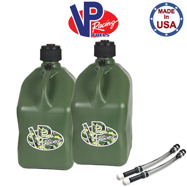 VP Racing 2 Pack Camo 5 Gallon Square Utility Jug + 2 Deluxe Fill Hoses