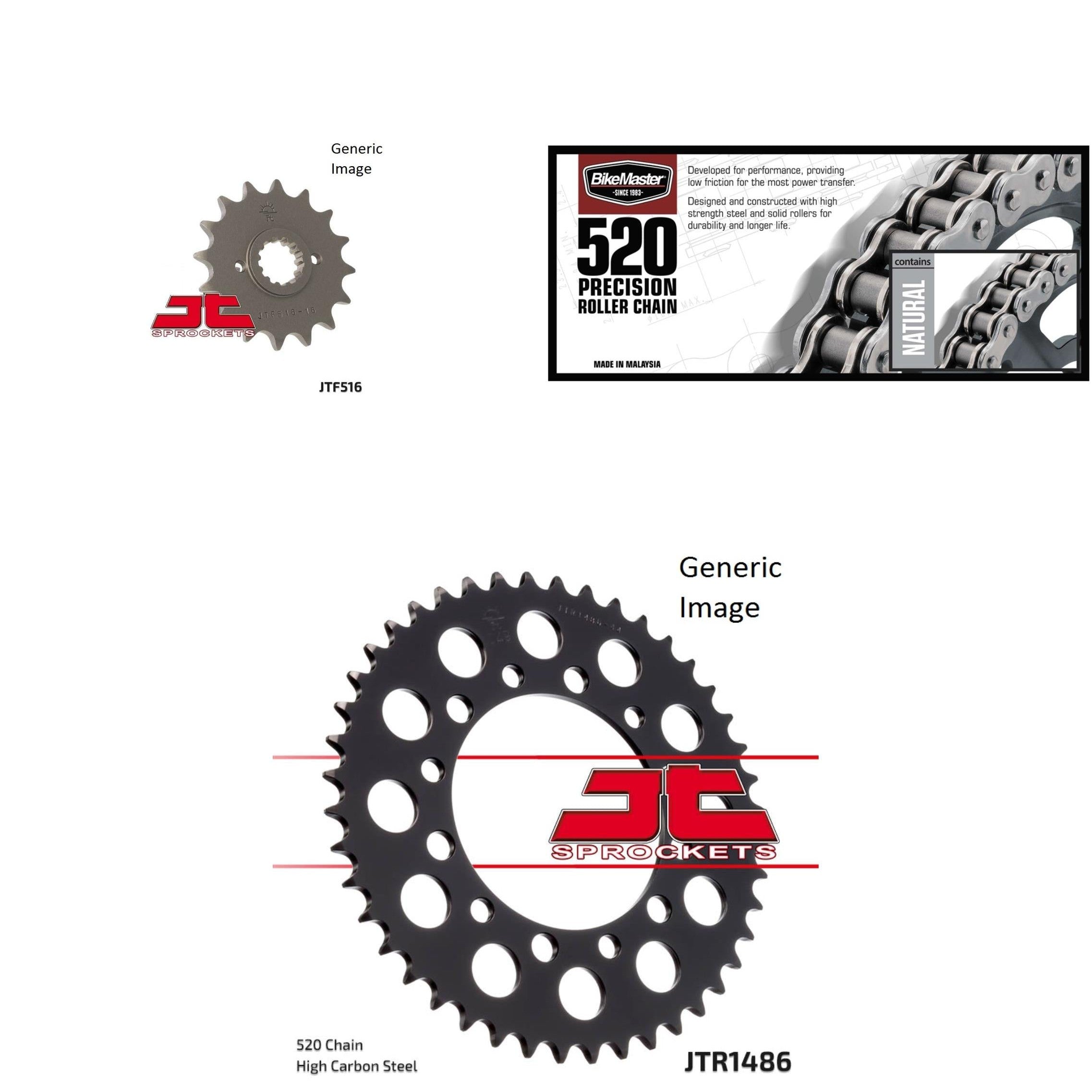 520 Chain Natural, Front & Rear Sprocket Kit for KAWASAKI EX250 Ninja 1986-1987
