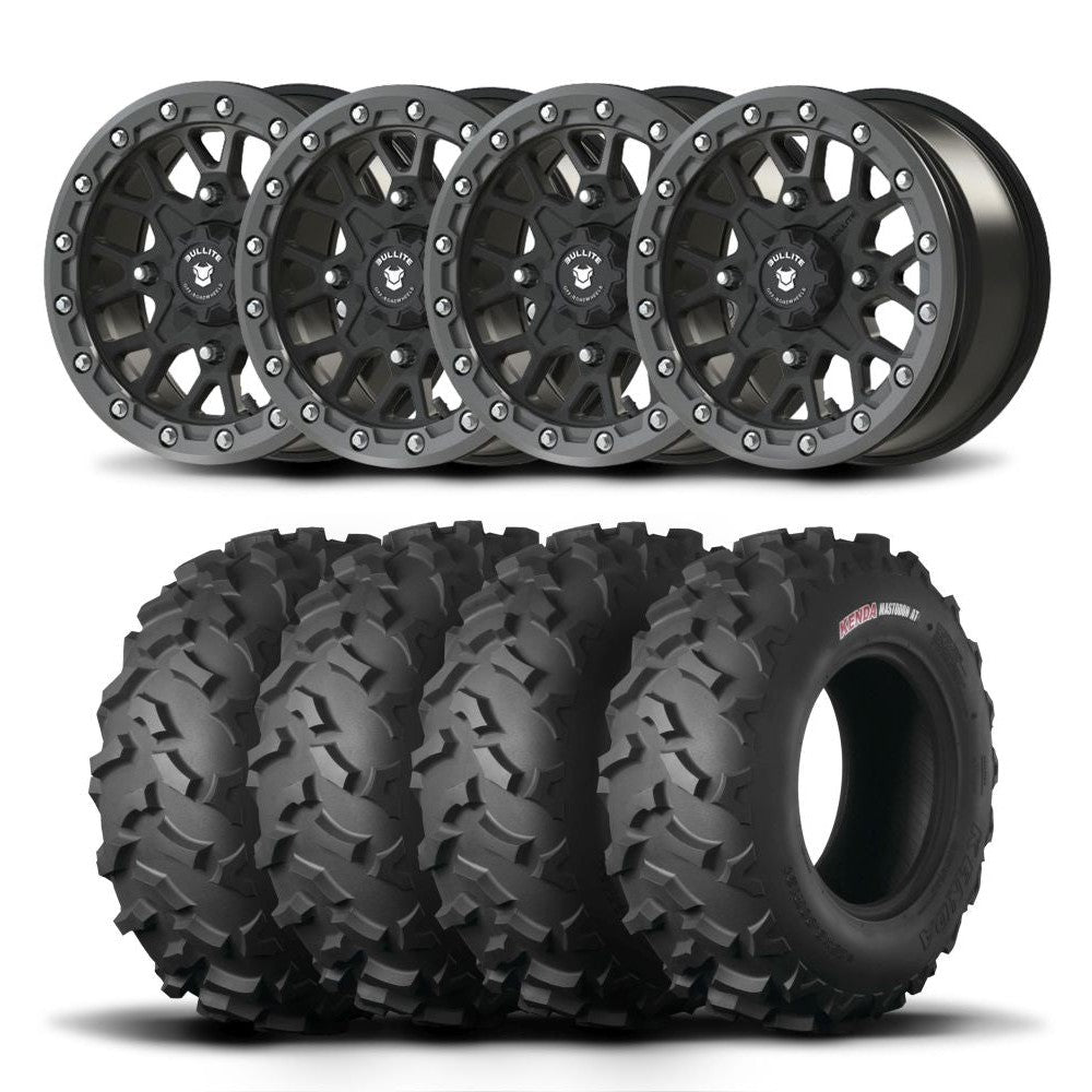 Set of Four Bullite Rider Wheels 15" Gray And Kenda K3203 Mastodon AT Tires [32x10R-15]