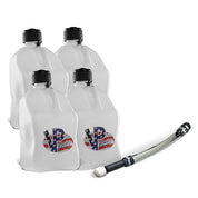 VP Racing 4 Pack Patriotic 5.5 Gallon Square Utility Jugs + Deluxe Fill Hose
