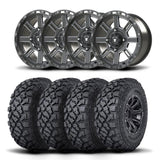 Juego de cuatro rines Bullite Lancer de 14" grises y neumáticos Kenda K3204R Klever XT [32x10R-14]