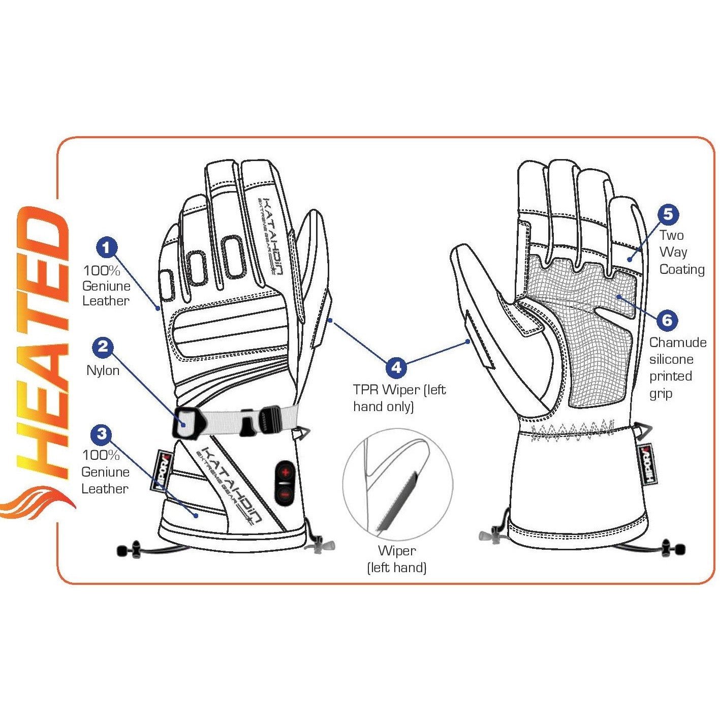 Katahdin Heated Snowmobile Gloves XS 100% Waterproof Genuine Leather