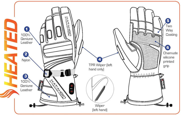 Katahdin Heated Snowmobile Gloves XS 100% Waterproof Genuine Leather