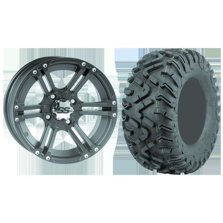 Set of 2 Mounted Wheel and Tire Kit Wheel: 12x7 5+2 4/110 Tire: 27x9-12 6 Ply