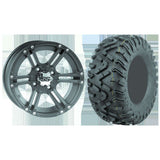 Set of 2 Mounted Wheel and Tire Kit Wheel: 12x7 5+2 4/110 Tire: 27x9-12 6 Ply