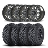 Juego de cuatro rines Bullite Rider de 14" grises y neumáticos Kenda K3204R Klever XT [32x10R-14]