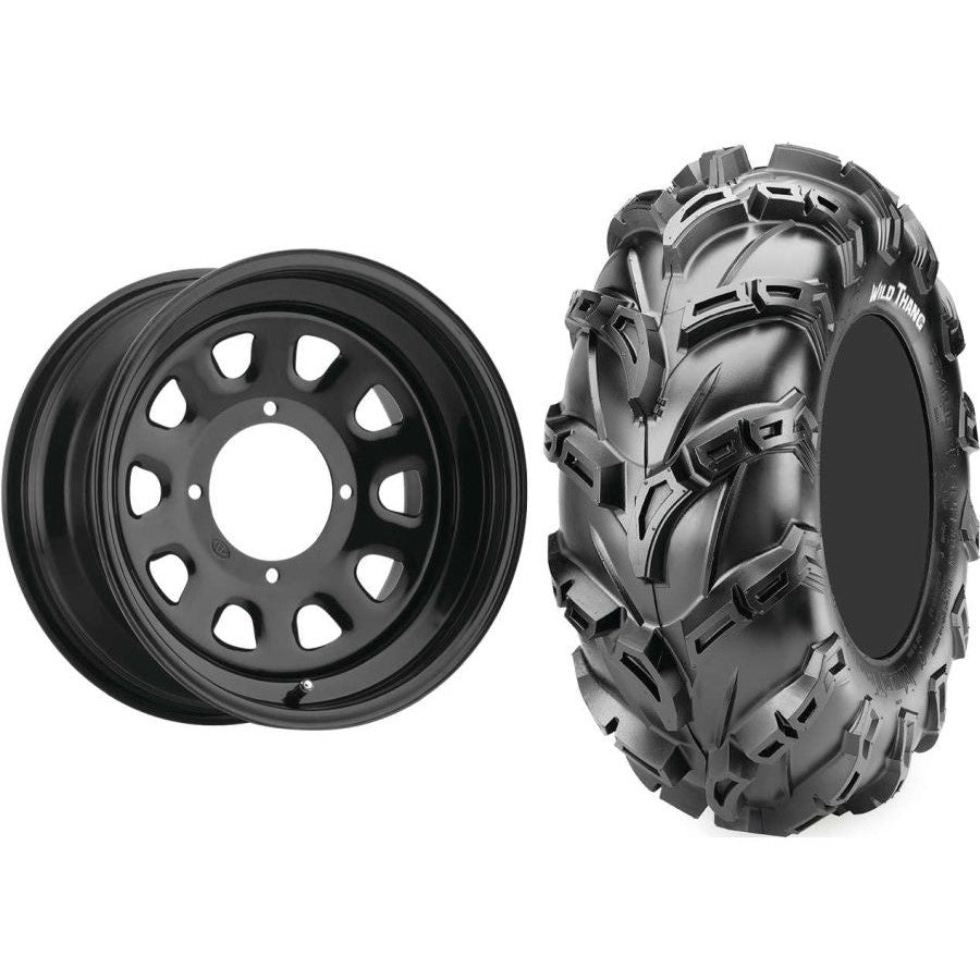 Set of 2 Mounted Wheel and Tire Kit Wheel: 12x7 2+5 4/110 Tire: 25x10-12 6 Ply