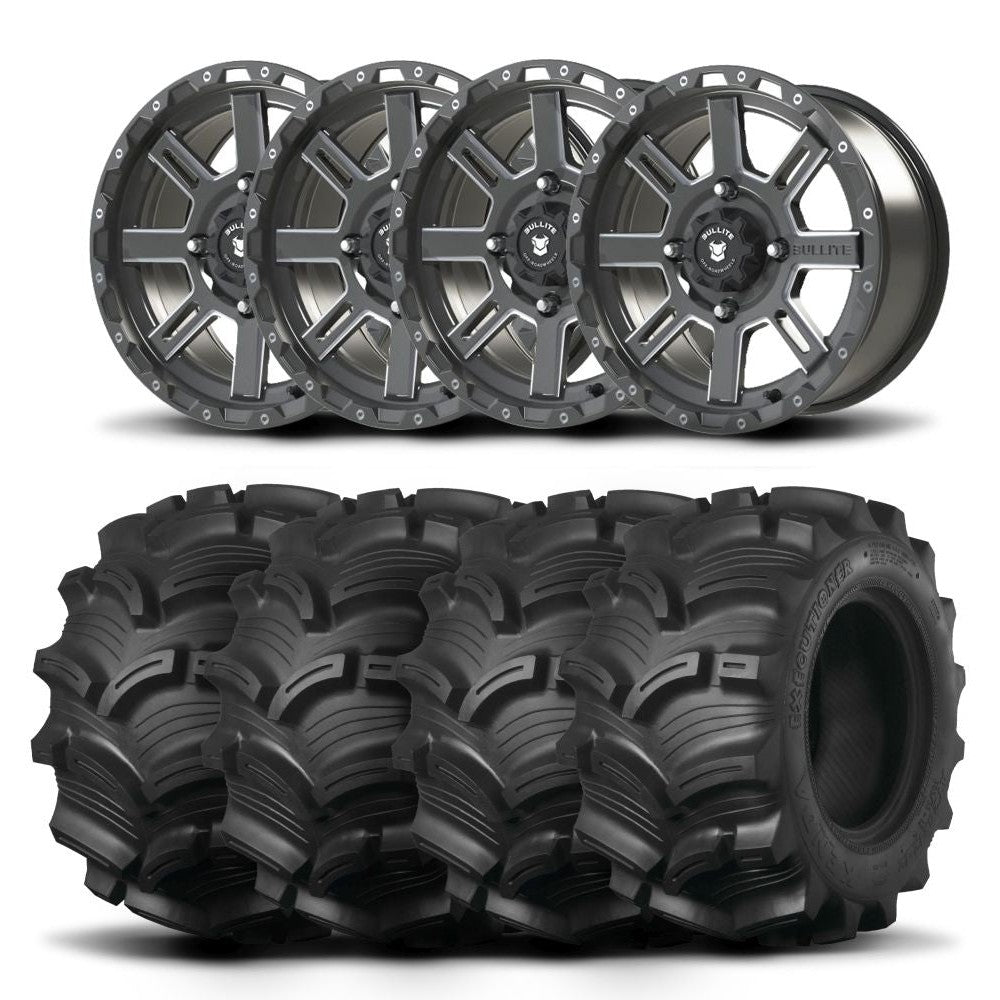 Set of Four Bullite Lancer Wheels 14" Gray And Kenda K538 Executioner Tires [28x11-14]