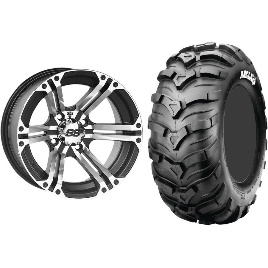 Set of 2 Mounted Wheel and Tire Kit Wheel: 12x7 4+3 4/156 Tire: 25x10-12 4 Ply