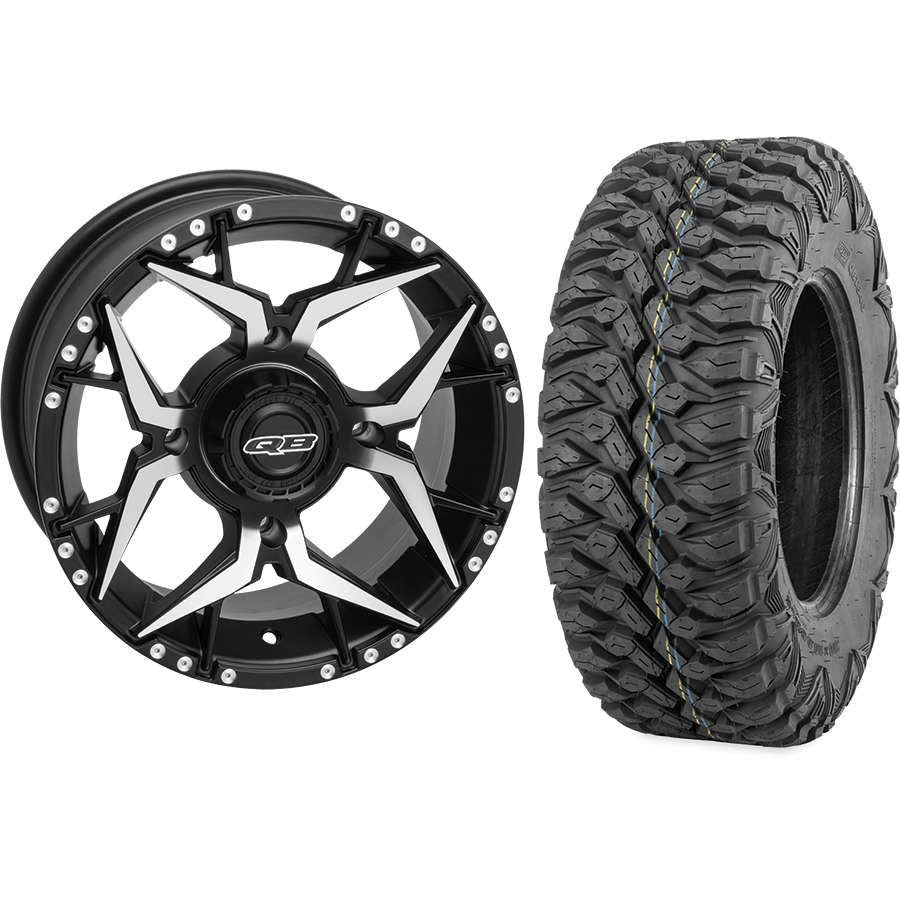 Set of 2 Mounted Wheel and Tire Kit Wheel: 14x7 4+3 4/156 Tire: 28x10-14 8 Ply