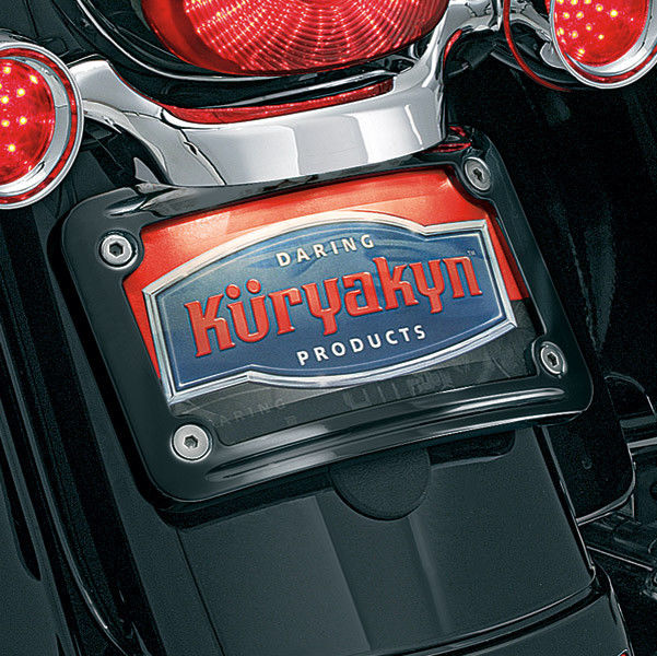Kuryakyn Gloss Black Curved License Plate Mount Frame Rear Fender Harley Touring