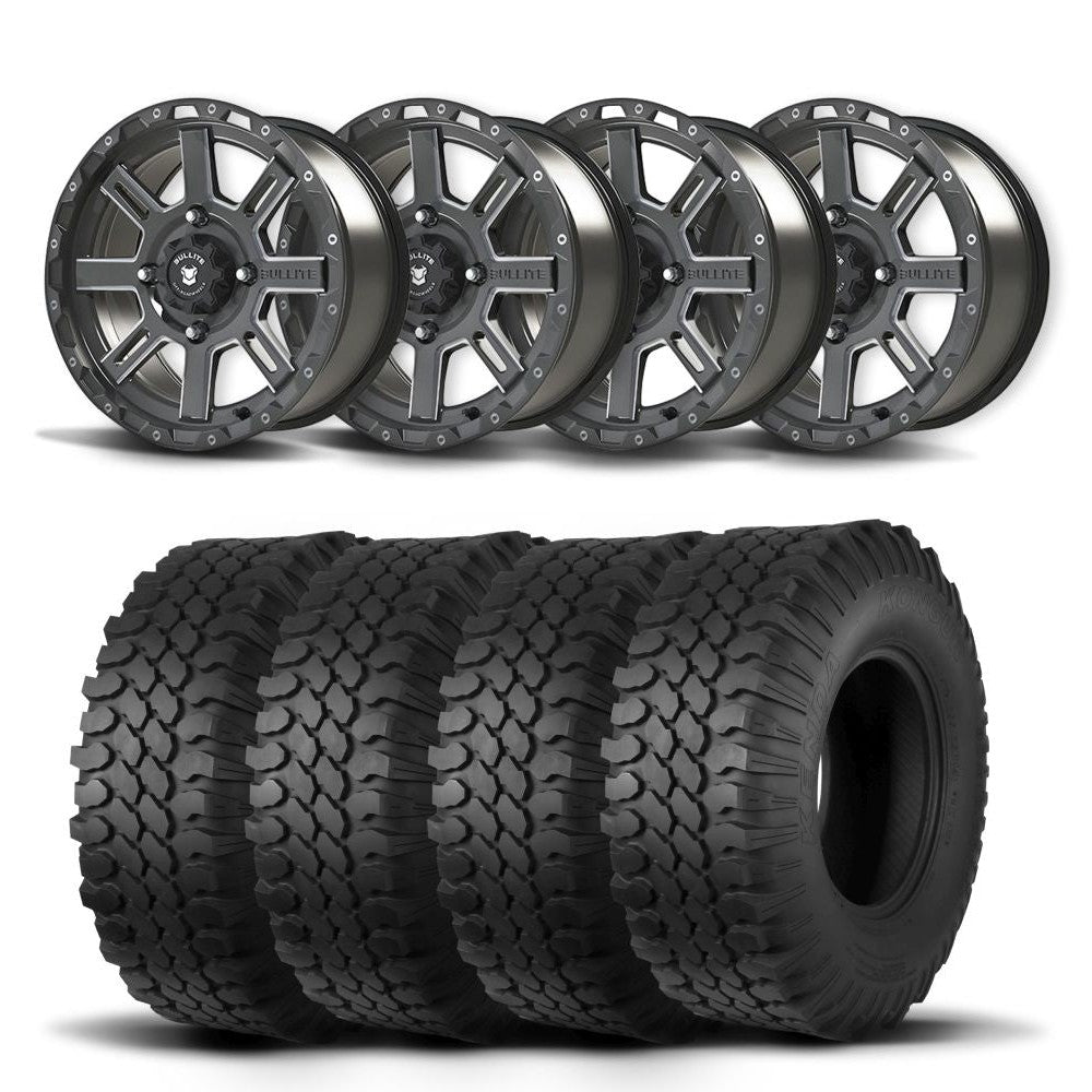 Set of Four Bullite Lancer Wheels 14" Black And Kenda K576A Kongur Tires [30x10R-14]
