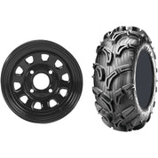 Set of 2 Mounted Wheel and Tire Kit Wheel: 12x7 5+2 4/110 Tire: 26x11-12 6 Ply
