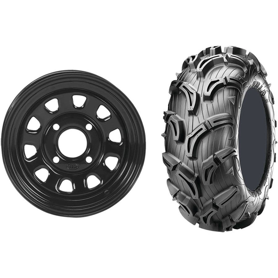 Set of 2 Mounted Wheel and Tire Kit Wheel: 12x7 5+2 4/110 Tire: 26x11-12 6 Ply