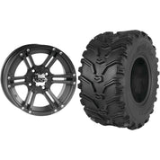 Set of 2 Mounted Wheel and Tire Kit Wheel: 12x7 5+2 4/110 Tire: 27x9-12 6 Ply