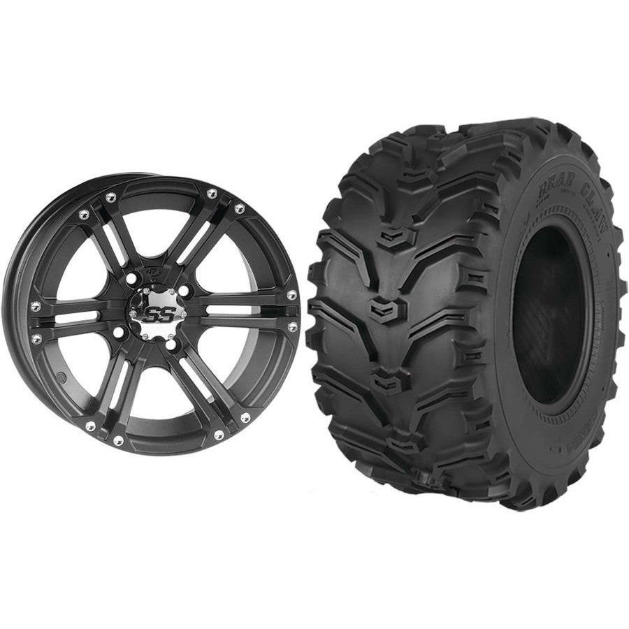 Set of 2 Mounted Wheel and Tire Kit Wheel: 12x7 5+2 4/110 Tire: 27x9-12 6 Ply