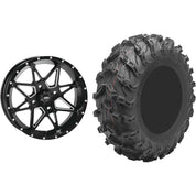 Set of 2 Mounted Wheel and Tire Kit Wheel: 14x7 4+3 4/156 Tire: 27x9-14 8 Ply