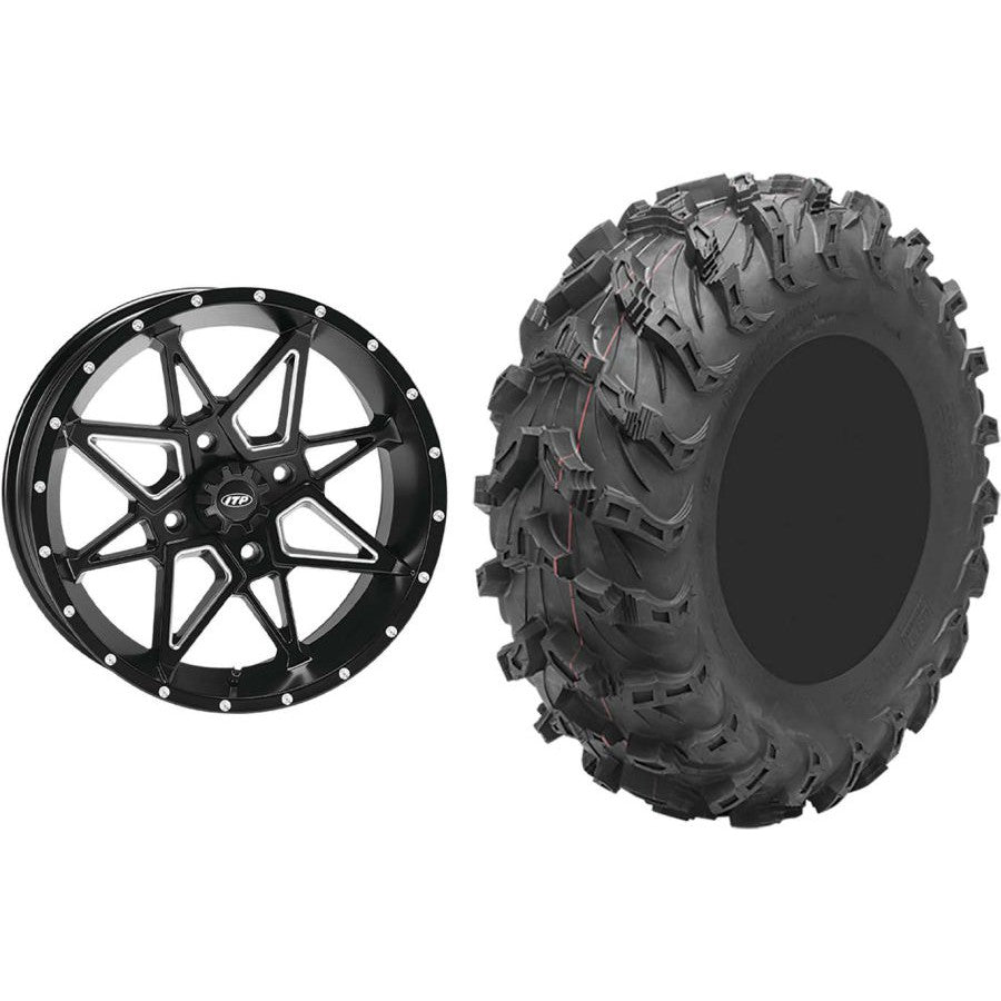 Set of 2 Mounted Wheel and Tire Kit Wheel: 14x7 4+3 4/156 Tire: 27x9-14 8 Ply