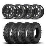 Juego de cuatro ruedas Bullite Ruler de 14" grises y neumáticos Kenda K592 Bearclaw EVO [28x11-14]