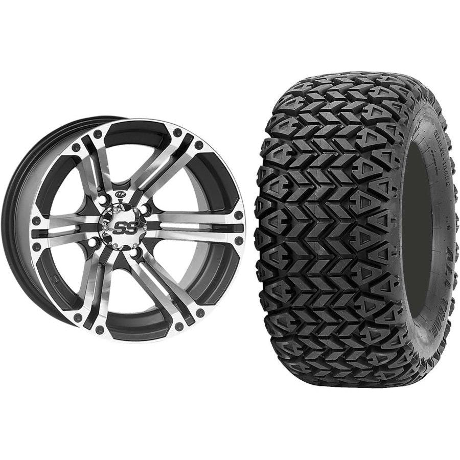 Set of 2 Mounted Wheel and Tire Kit Wheel: 12x7 5+2 4/110 Tire: 25x10.5-12 4 Ply