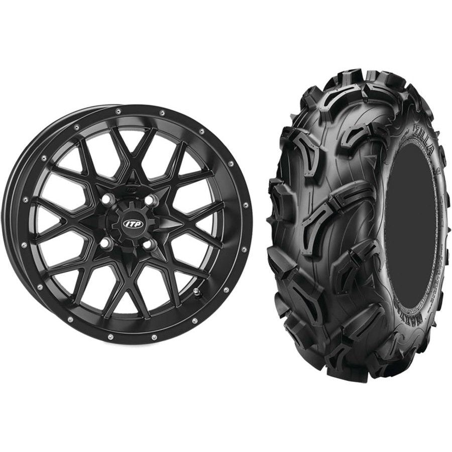 Set of 2 Mounted Wheel and Tire Kit Wheel: 12x7 5+2 4/110 Tire: 26x9-12 6 Ply