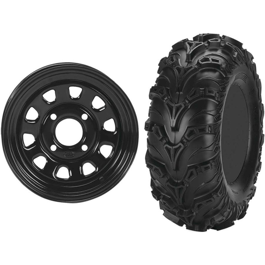 Set of 2 Mounted Wheel and Tire Kit Wheel: 12x7 5+2 4/137 12mm Tire: 27x9-12 6 Ply