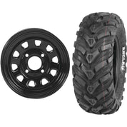 Set of 2 Mounted Wheel and Tire Kit Wheel: 12x7 5+2 4/110 Tire: 25x8-12 6 Ply