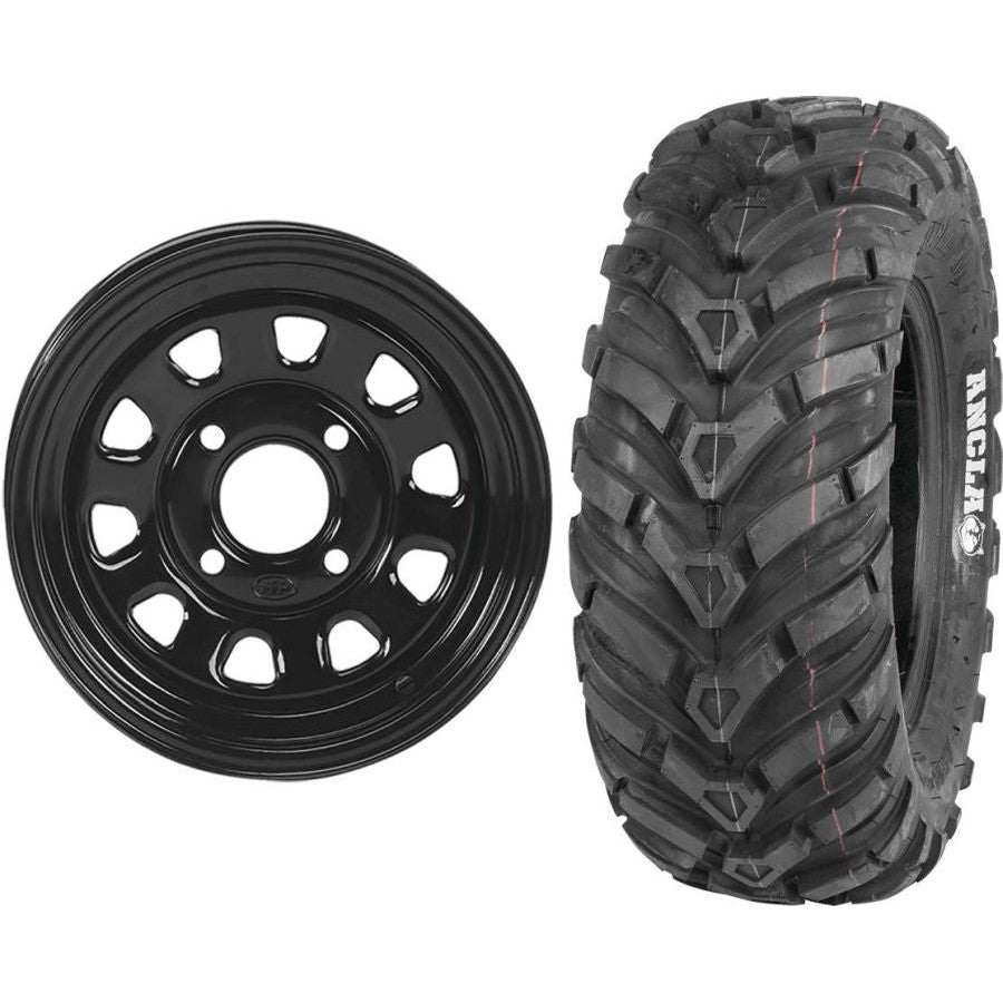 Set of 2 Mounted Wheel and Tire Kit Wheel: 12x7 5+2 4/110 Tire: 25x8-12 6 Ply