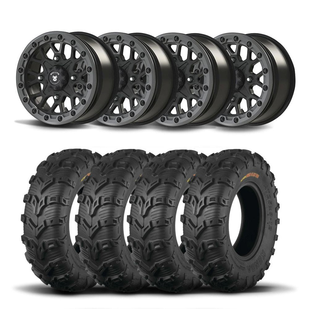 Set of Four Bullite Rider Wheels 14" Gray And Kenda K592 Bearclaw EVO Tires [26x9-14]