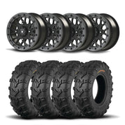 Set of Four Bullite Rider Wheels 14" Gray And Kenda K592 Bearclaw EVO Tires [26x9-14]