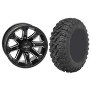 Set of 2 Mounted Wheel and Tire Kit Wheel: 14x7 4+3 4/156 Tire: 27x11-14 8 Ply