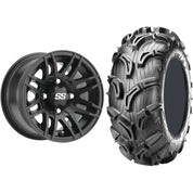 Set of 2 Mounted Wheel and Tire Kit Wheel: 12x7 5+2 4/110 Tire: 27x11-12 6 Ply