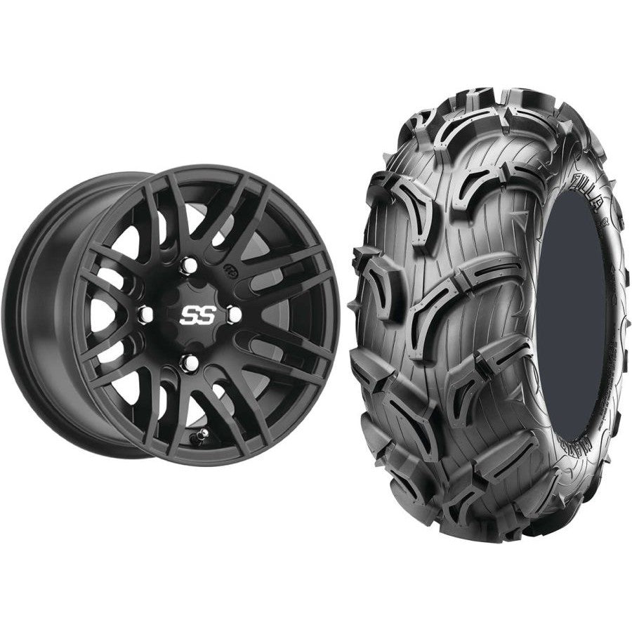 Set of 2 Mounted Wheel and Tire Kit Wheel: 12x7 5+2 4/110 Tire: 27x11-12 6 Ply