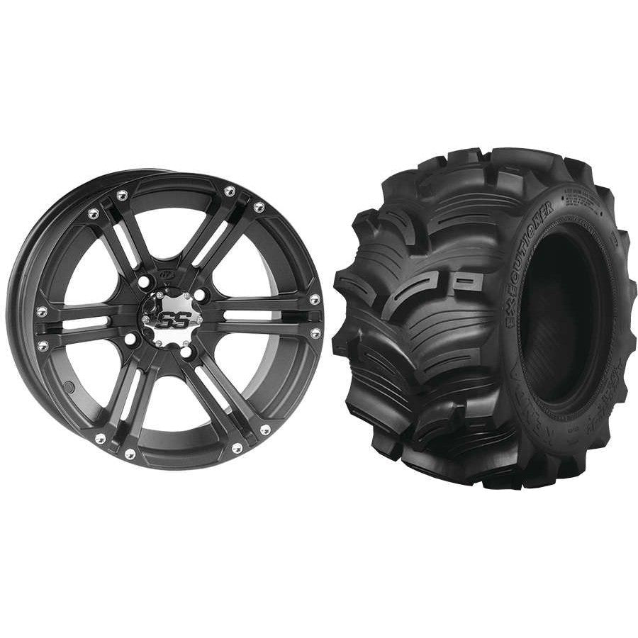 Set of 2 Mounted Wheel and Tire Kit Wheel: 12x7 2+5 4/110 Tire: 27x10-12 6 Ply