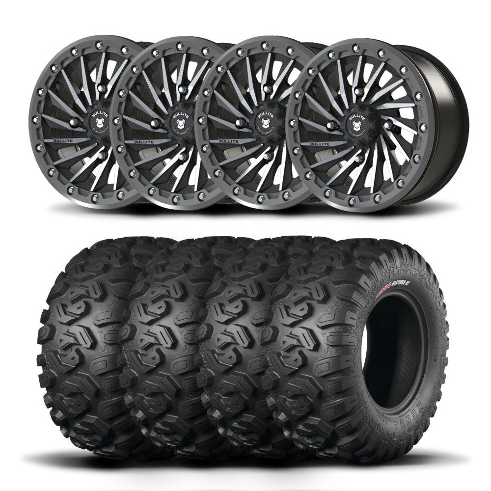 Set of Four Bullite Blade Wheels 15" Gray And Kenda K3201 Mastodon HT Tires [32x10R-15]