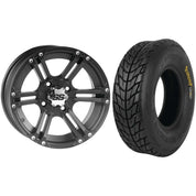 Set of 2 Mounted Wheel and Tire Kit Wheel: 12x7 5+2 4/110 Tire: 25x8-12 6 Ply