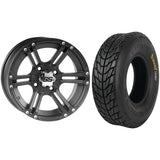Set of 2 Mounted Wheel and Tire Kit Wheel: 12x7 5+2 4/110 Tire: 25x8-12 6 Ply
