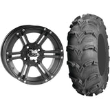 Set of 2 Mounted Wheel and Tire Kit Wheel: 12x7 4+3 4/156 Tire: 26x9-12 6 Ply