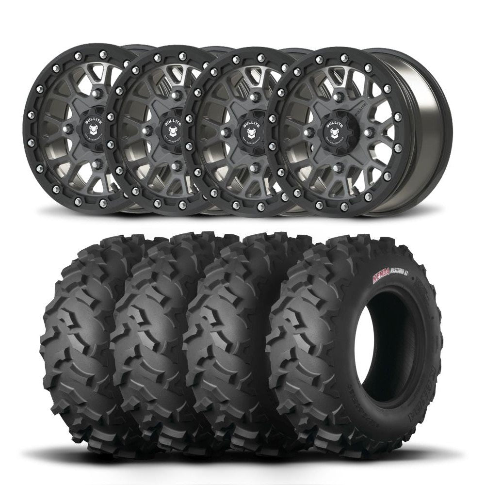 Set of Four Bullite Rider Wheels 15" Gray And Kenda K3203 Mastodon AT Tires [33x10R-15]