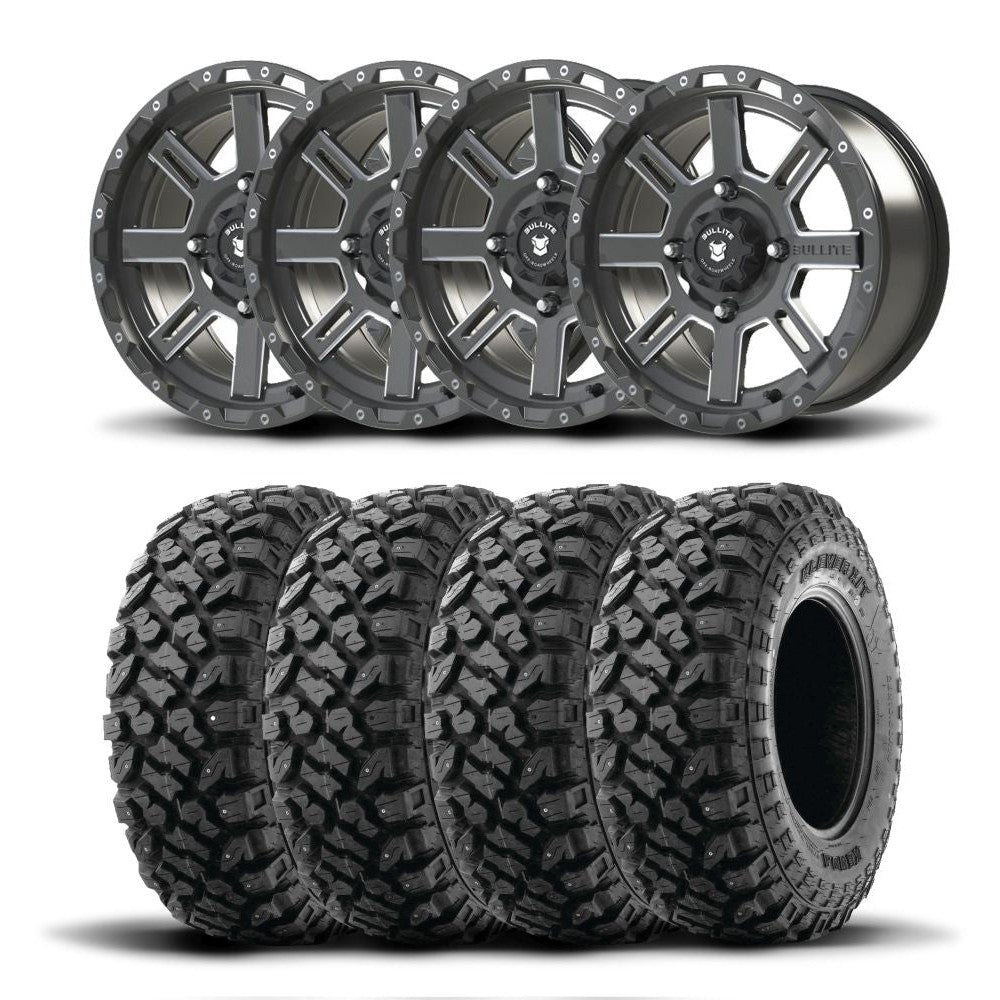 Set of Four Bullite Lancer Wheels 15" Gray And Kenda K3204R Klever XT Tires [32x10R-15]