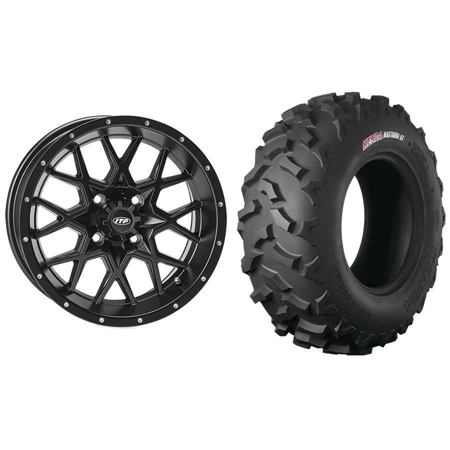 Set of 2 Mounted Wheel and Tire Kit Wheel: 14x7 4+3 4/156 Tire: 26x9-14 8 Ply
