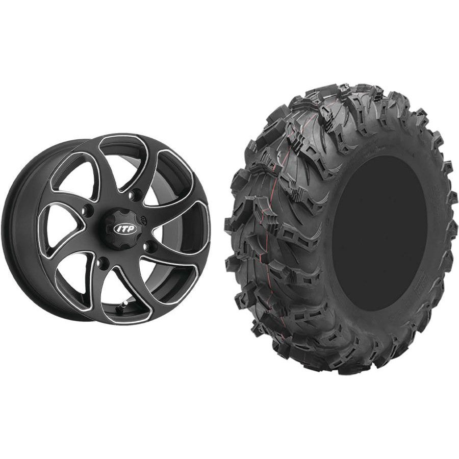Set of 2 Mounted Wheel and Tire Kit Wheel: 14x7 5+2 4/110 Tire: 27x9-14 8 Ply