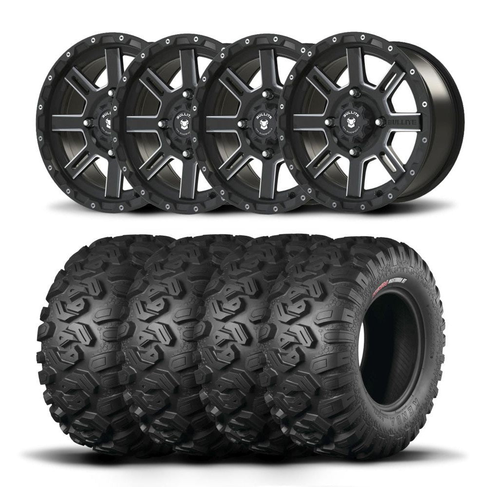 Set of Four Bullite Lancer Wheels 14" Black And Kenda K3201 Mastodon HT Tires [30x10R-14]