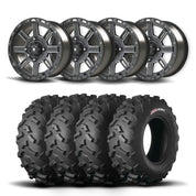 Set of Four Bullite Lancer Wheels 14" Black And Kenda K3203 Mastodon AT Tires [32x10R-14]