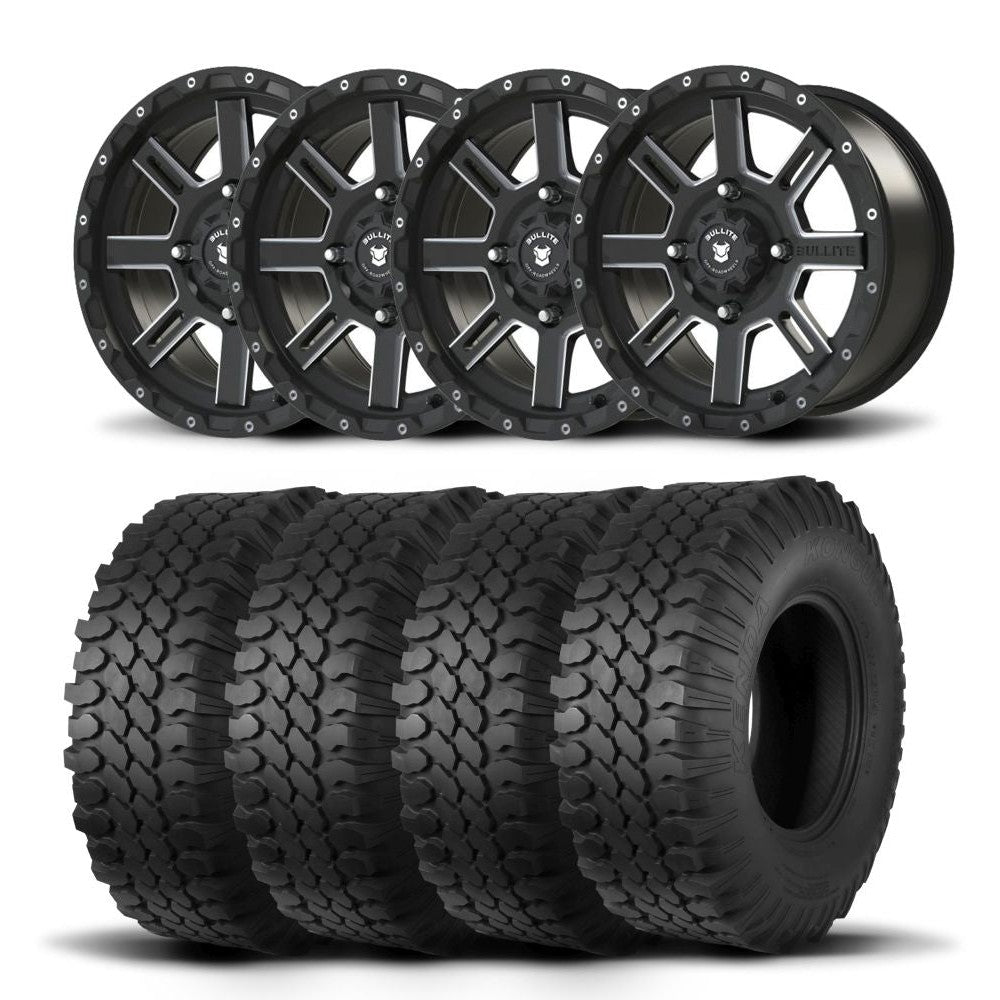 Set of Four Bullite Lancer Wheels 14" Black And Kenda K576A Kongur Tires [30x10R-14]