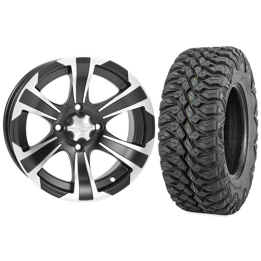 Set of 2 Mounted Wheel and Tire Kit Wheel: 12x7 4+3 4/156 Tire: 27x9-12 8 Ply